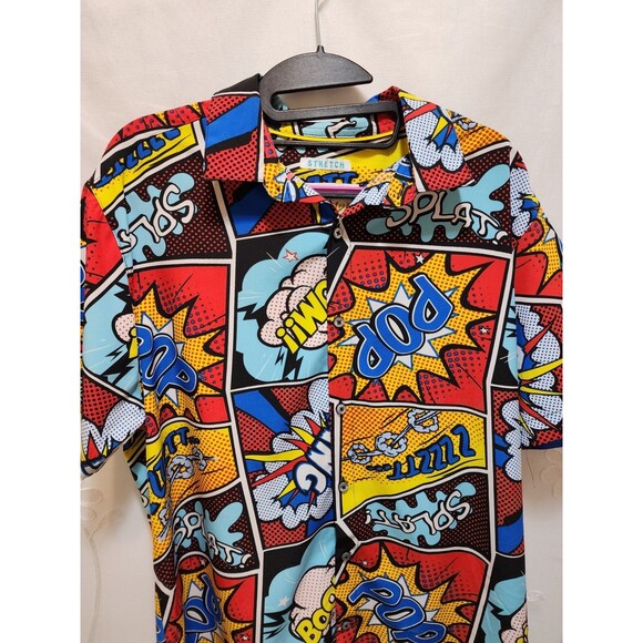 Oh Snap! Mens Medium Multcolor Button Shirt Pop Art Cartoon Retro Comic Graphic - Picture 8 of 15